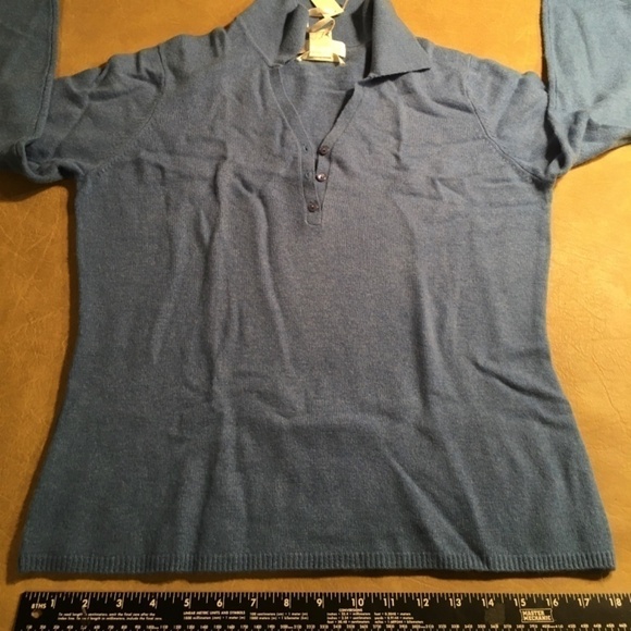 GENEVA 100% CASHMERE Collar Polo Pullover Sweater, FRENCH BLUE, NWT, Size L - Picture 5 of 8